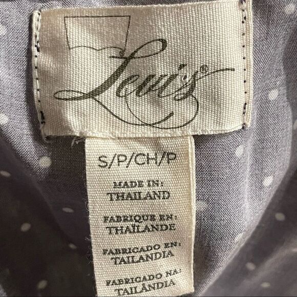 LEVIS lavender dress w/ white polka dots, lightweight w/ Button Closure, Size S - Picture 3 of 10